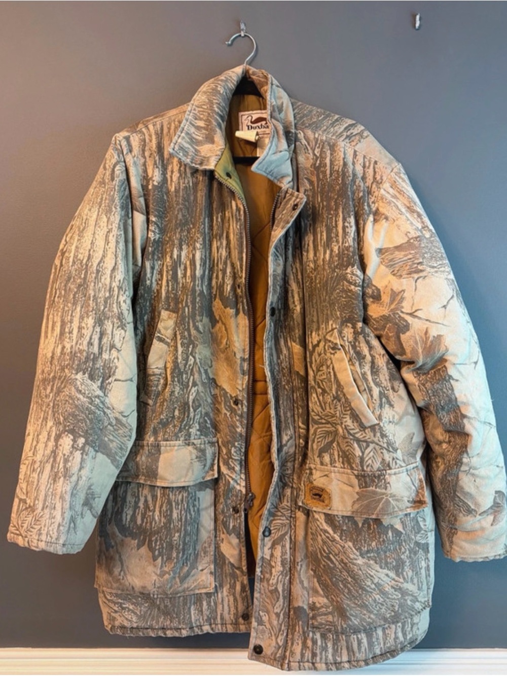 Duxbak Men's Quilted Puffer Parka in Tan/Olive Camo